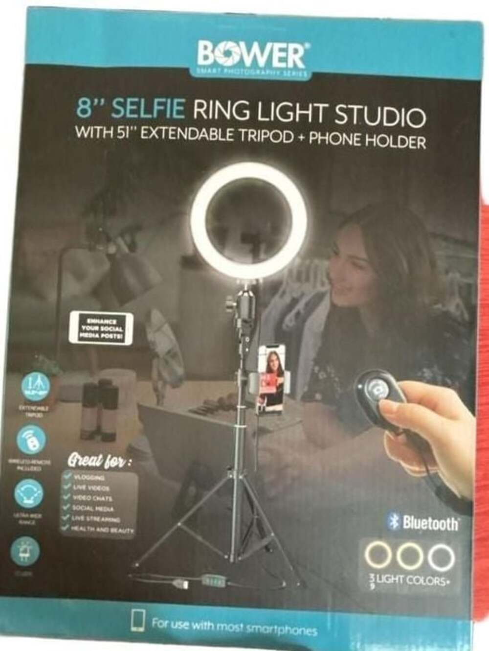 Bower 8inch Selfie Ring Light Studio with 51inch Extendable Tripod and Phone Hol